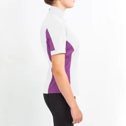 Irideon Women's Athena Short Sleeve Show Shirt - Bright White/Purple Hibiscus -Equestrian Clothing Store 516106 800 800
