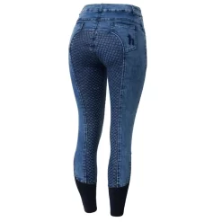 Horze Women's Delia Full Seat Denim Breeches - Lead Blue