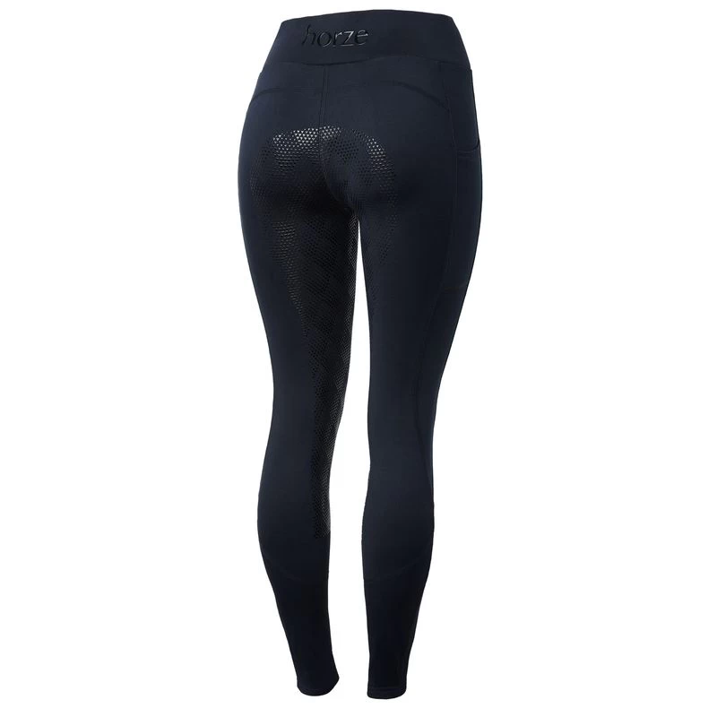 Horze Women's High Waist Full Seat Tights W/Phone Pocket - Dark Navy 1 Horze Women's High Waist Full Seat Tights W/Phone Pocket - Dark Navy