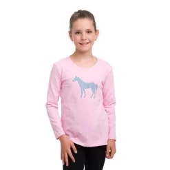 Cavalliera Women's Blue Horse Long Sleeve Cotton Top - Rose