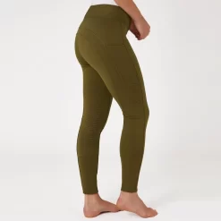 Horze Women's Active Winter Silicone Knee Patch Tights W/ Phone Pocket - Dark Olive -Equestrian Clothing Store 601725 800 800