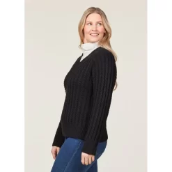 EQL Women's Brittany Cable Knit V-Neck Sweater - Black -Equestrian Clothing Store 694379 800 800