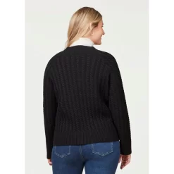 EQL Women's Brittany Cable Knit V-Neck Sweater - Black -Equestrian Clothing Store 694380 800 800