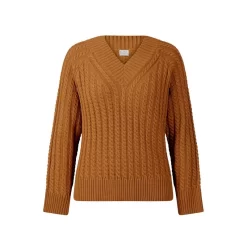 EQL Women's Brittany Cable Knit V-Neck Sweater - Spice