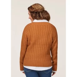 EQL Women's Brittany Cable Knit V-Neck Sweater - Spice -Equestrian Clothing Store 694397 800 800