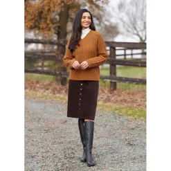 EQL Women's Brittany Cable Knit V-Neck Sweater - Spice -Equestrian Clothing Store 694400 800 800